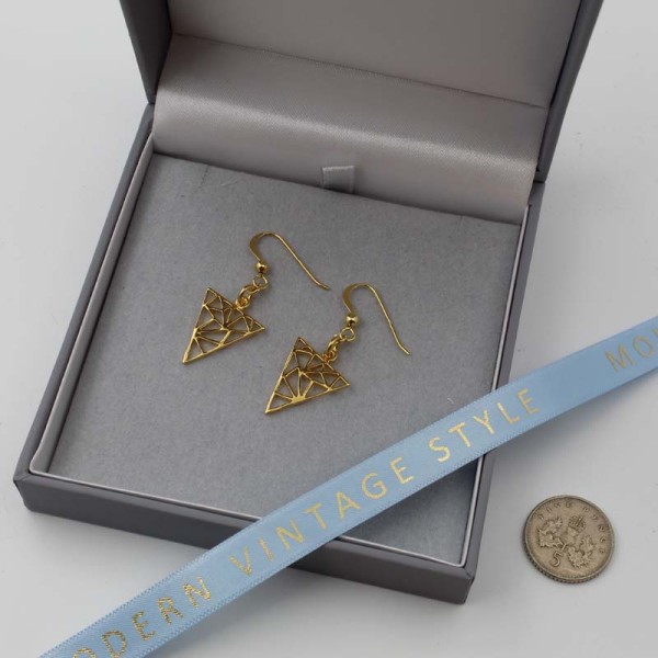 Gold Triangle Art Deco Style Earrings UK